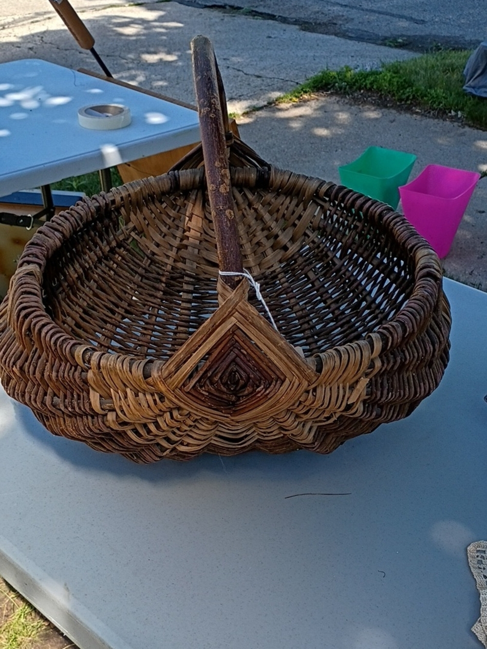 Handwoven Brown Wicker Market Basket - Rustic Home Accents